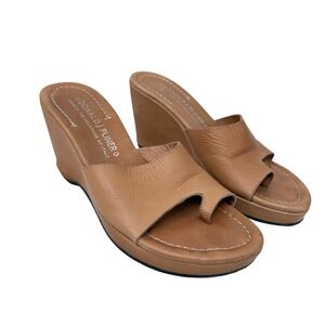Donald J Pliner Verna Tan Leather Wedge Thong Sandals Made in Italy Size 6